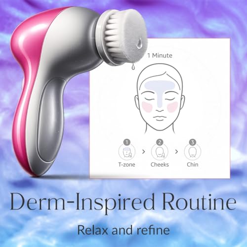 Facial Cleansing Brush Face Scrubber, 7-in-1 Electric Spin Cleanser Brushes with 6 Brush Heads for Deep Cleansing, Gentle Exfoliating, Removing Blackheads, Massaging (White & Pink) - color: White & Pink