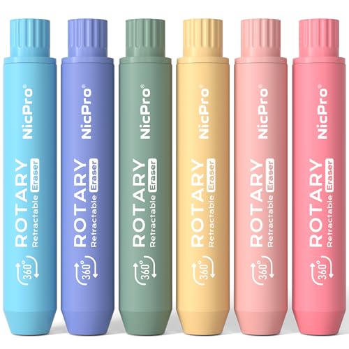 Nicpro 6 Pack Rotary Retractable Erasers, Soft TPE Twist Eraser-Rainbow - color: Rainbow