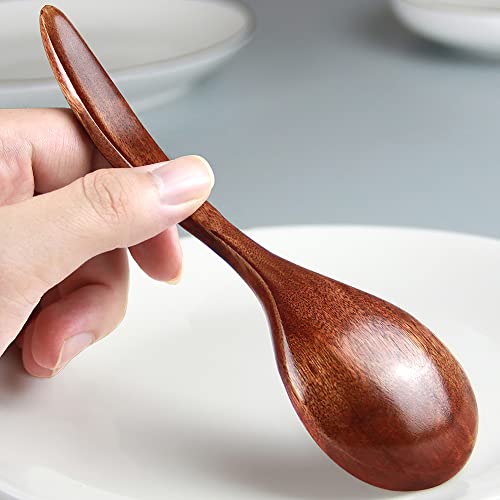IQCWOOD 7" Korean Wooden Spoons for Eating, 6 Pcs Wooden Soup Spoons