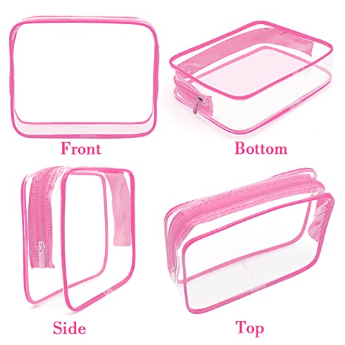APREUTY 6 Packs Clear Makeup Bags, TSA Approved Toiletry Bag Set, Rose Red - color: Rose Red-6PCS(Large+Medium+Small)