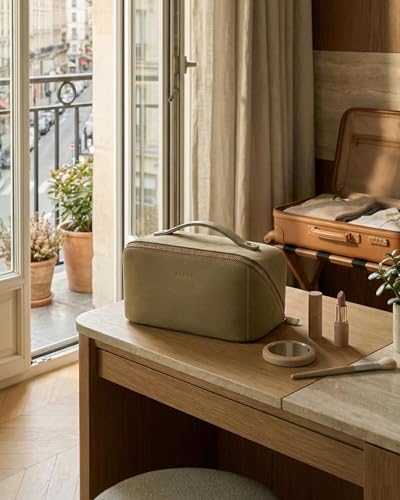 EACHY Travel Makeup Bag for Women, Faux Suede Cosmetic Bag, Green, Medium - color: D - Green, size: Medium