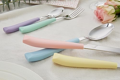 ANNOVA Silverware Set Stainless Steel Colorful Handle Tableware Kitchen Flatware Set Utensils, Includes Dinner Knives, Forks, Spoons, Salad Forks & Dessert Spoons (Pastel Mix, 20 Pieces) - color: Mixed Pastel 20Pieces