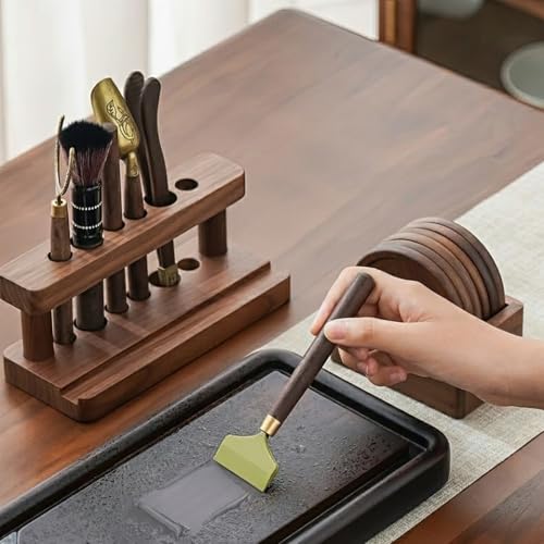 Tea Ceremony Six Gentlemen Set, Chinese Gongfu Tea Making Tools，Multifunctional Tea Ceremony Accessories Combination for Rack Clip Knife Needle Spoon (Walnut color)