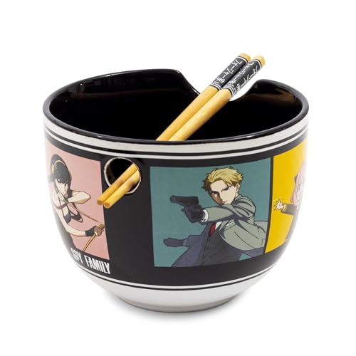 Silver Buffalo Spy x Family Character Grid Ceramic Ramen Dinnerware Set | Includes 20-Ounce Noodle Bowl and Wooden Chopsticks