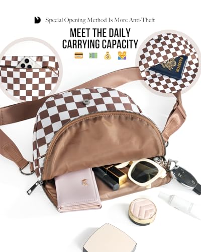 Crescent Bag for Women,Medium Nylon Crescent Bag Single Shoulder Bag - color: Crossbody bag- Brown Checkered