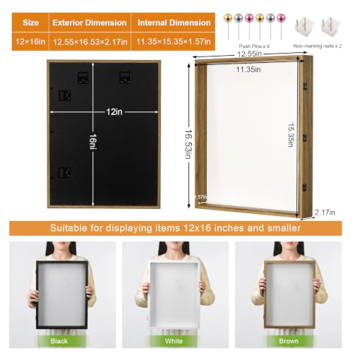 12x16 Brown Deep Shadow Box Picture Frame with Polished Plexiglass - color: Brown, size: 12x16