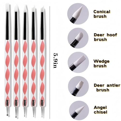 Nail Art Brush Set with Silicone Sculpting Tools, Metal Dotting Tips & Brush Holder – Includes Mixing Palette, Nail Painting Brushes for Gel, Acrylic, DIY Nail Design, Salon & Home