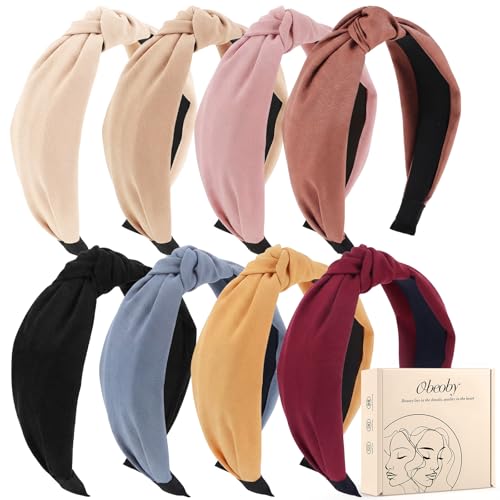 obeoby 8 Pack Knotted Headbands, Teacher Headbands for Women - color: black, burgundy, brick red, yellow, blue, pink, khaki, beige