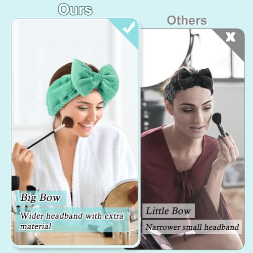 Shintop Face Wash Headband, Soft Women Spa Headwear with Bow - color: Pea Green
