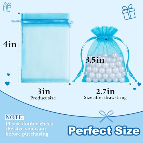 Crweety 50 Pcs Organza Bags 3x4, Lake Blue Small Mesh Gift Bags Drawstring - color: Lake Blue