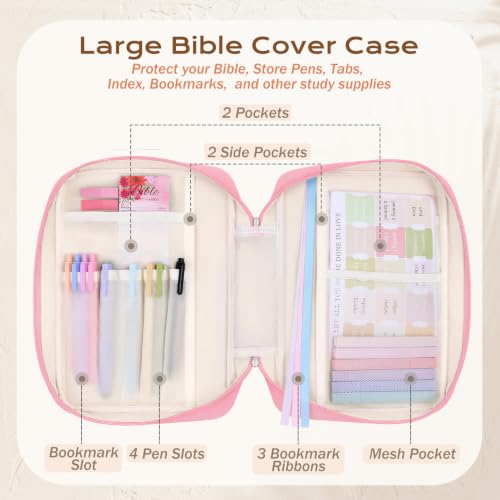 XKDOUS Bible Cover for Women Bible Bag Kit Church Book Holder Carrying Case - color: Black Flower