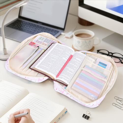 XKDOUS Bible Cover for Women Bible Bag Kit Church Book Holder Carrying Case - color: Pink Patchwork