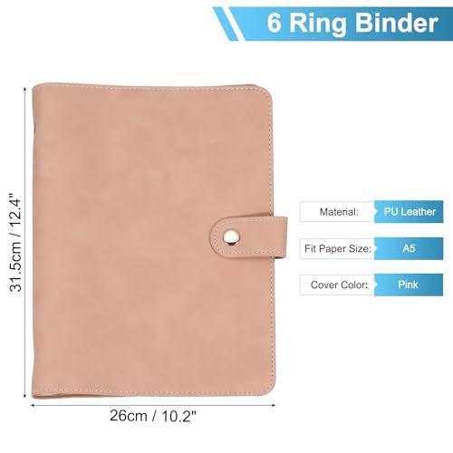 PATIKIL A5 PU Leather Binder Cover, 6 Ring Loose Leaf Binder Protector, Pink - color: Pink, size: A5