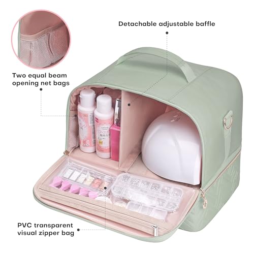 Leudes Nail Bag Polish Organizer Case Holds 42 Bottles & Gel Lamp - color: Sage Green