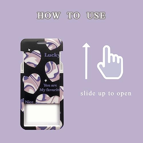 2 Pcs Kpop Photocard Holder Heart Style PC Holder ID Badge Holder with Keychain Hard Shell Protective Photo Sleeves (Black and White)