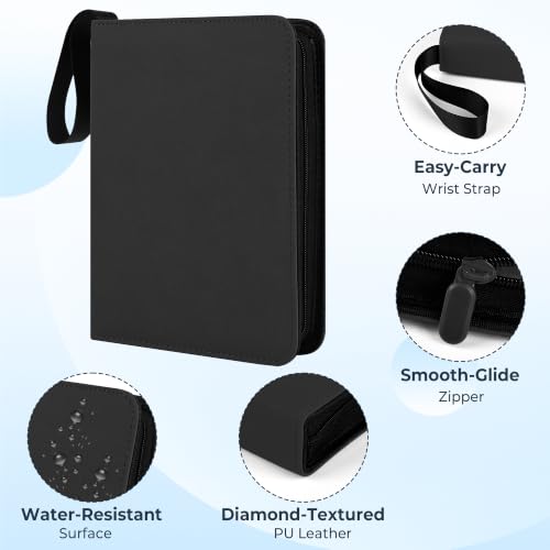 4 Pocket Card Binder,400 Capacity Trading Card Binder 4 Pocket, Refillable 3 Ring MTG Binder with Removable Pages,Waterproof Small Card Book Holder for Trading Cards,TCG&Sports Card Binder with Zipper - color: Black, size: 4-Pocket