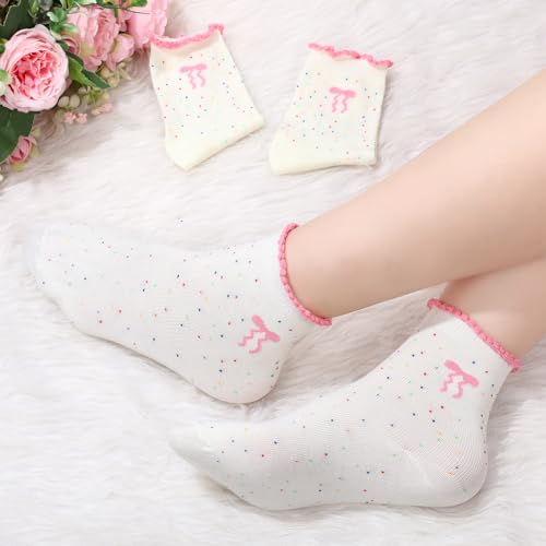 Chicingyou 10 Pairs Women Ruffle Socks Coquette Girly Frilly Cotton Crew Sock Bow Animal Heart Breathable Ankle Socks - color: Pink, style: Coquette Bow