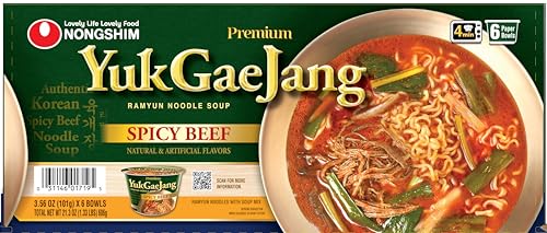 Nongshim Yukgaejang Big Bowl, Premium Ramyun Noodle Soup, Spicy Beef, 3.56 oz (Pack of 6)