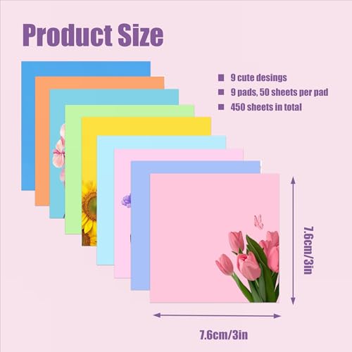9 Pads Cute Sticky Notes Set, 3" x 3" Flower Self Stick Notepads, Funny Notes Set, Flower Stationery, Kawaii Adhesive Memo Pads, Flower Lover Gifts, Office Decor Desk Accessories, School Supplies - color: 9 Colors Flowers