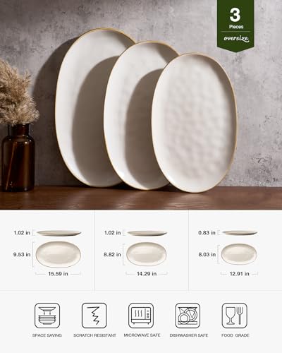 famiware Serving Platters Set of 3 Sizes - Oval, Matte White - color: Matte White