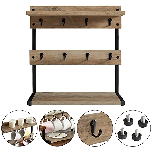 IBUYKE Countertop Mug Tree,Coffee Mug Cup Holder,Greige TBJ002Y - color: Greige, size: with shelf(8 Mugs)