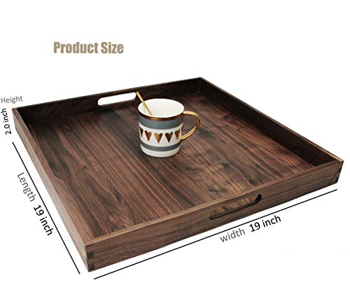 19"x 19" Large Black Walnut Square Ottoman Serving Tray with Handles - color: Walnut