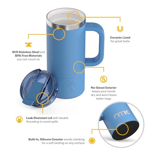 RTIC 16oz Road Trip Travel Mug with Lid and Handle, Denim - color: Denim, size: 16 Ounces