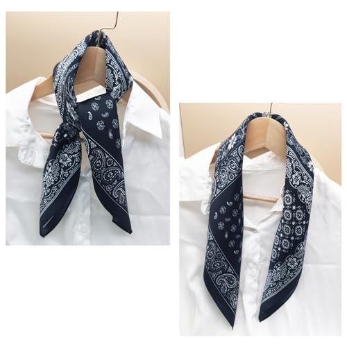 100% Mulberry Silk Neck Scarf for Women Square Neckerchief – 21 inch - color: Black Pattern