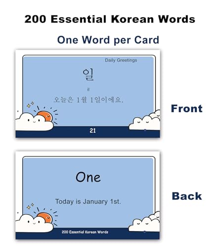 200 Essential Korean Words Vocabulary Flash Cards Flashcard for Beginners Adults | Learn Korean for Beginners Adult