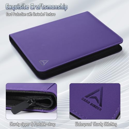 9 Pocket Card Binder - 540 Capacity with Zip Closure Premium, Double-Sided,Sturdy & Sleek PU Leather Protector for MTG, TCG, Sport & Collectible Cards (Purple) - color: Purple