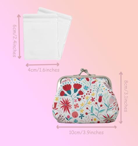 BenePoint Coin Purse for Women, Mini Purse Change Purse Coin Pouch with Kiss Clasp Lock& 2 Clear Jewelry Bags, Floral PU Leather Coin Purses Small Pouches for Cash and Jewelry (red) - color: red