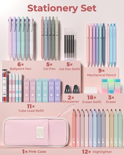 Four Candies 56PCS School Supplies with Pencil Case, Stationery Set, Pink - color: Pink