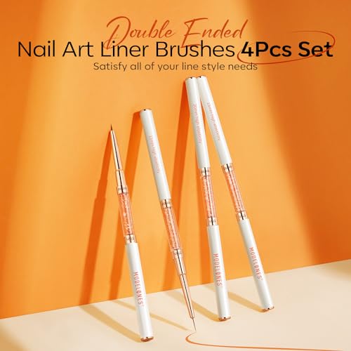 Modelones Nail Art Brushes Dual-ended Fine Liner Gel Polish 7/11/15/20mm - color: orange