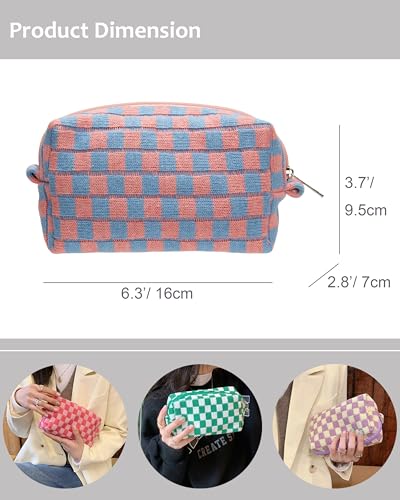 Checkered Makeup Bag for Purse, Small Travel Cosmetic Pouch,Red Blue - color: Red Blue