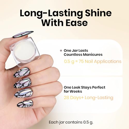 Beetles Chrome Nail Powder Set 8 Colors White Pearl Holographic Aurora - color: Multicolor Pearl-8