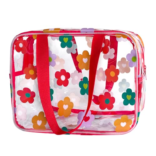 Clear Printed Floral Cosmetic Bag and 18x12x 5inch size Travel Pouch with Handle-Durable PVC Material,Versatile,Zipper Design Large Makeup bag for Women,Travel Essentials (Multifloral-L) - color: Multifloral-L