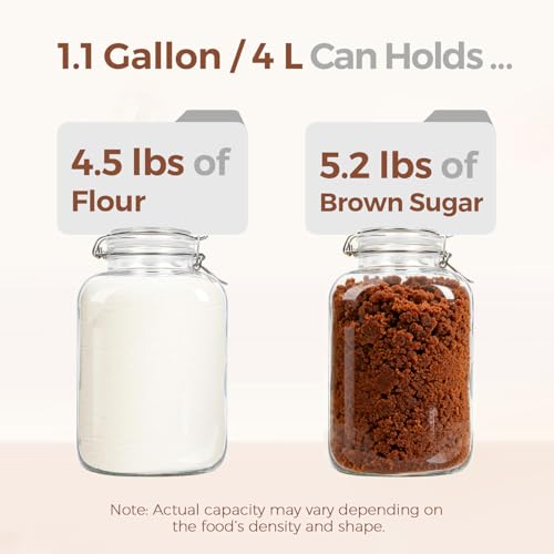 ComSaf Square Glass Pantry Jars with Airtight Lids 1.1 Gallon 2 Pack Large - size: 1.1 gallon x 2