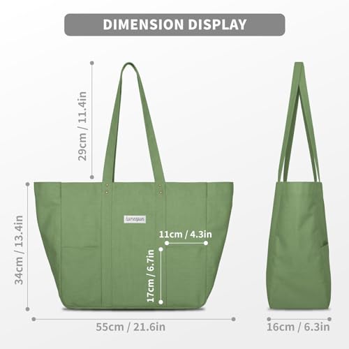 HOMESPON Large Canvas Tote Bag, Magnetic Work Laptop Pack for Women - color: Green
