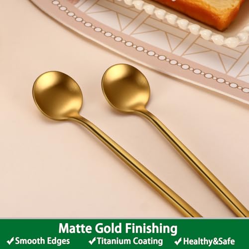 7.95 Inches Matte Gold Stainless Steel Iced Tea Spoons,Set Of 4 SS18/10 Cocktail Stirring Spoons,Long Handle Ice Teaspoons For Mixing,Coffee Stirrers,Ice Cream Spoon - color: Gold, size: 7.95 Inch
