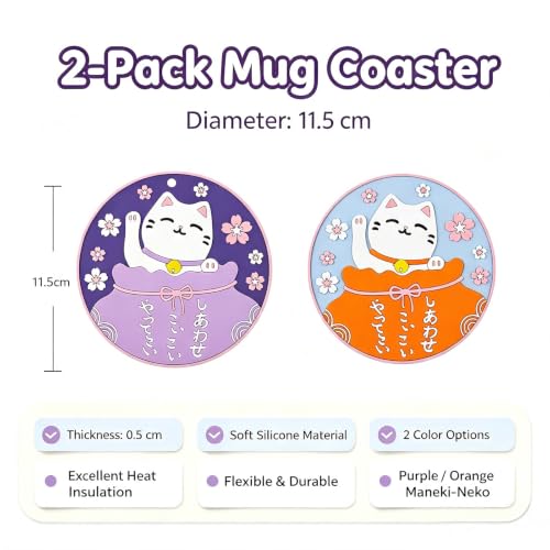 Cat Coasters Set of 2 Cute Room Desk Decor Accessories for Women Cat Gifts - size: Small Cat 2pcs