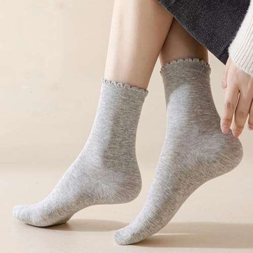 Women's Ruffle Socks Lace Cotton Casual Crew Ultra Thin Lettuce Frilly Ankle Socks Pack of 6 - color: Multicolor-001