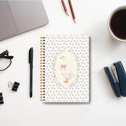Guymn Coquette Bow Floral Goose Notebook, Goose Journal for Women, Cottagecore Rose Flower Botanical Geese Animal Hardcover Spiral Notebooks Journals, 5.5x8.3 Inch - color: Floral Goose