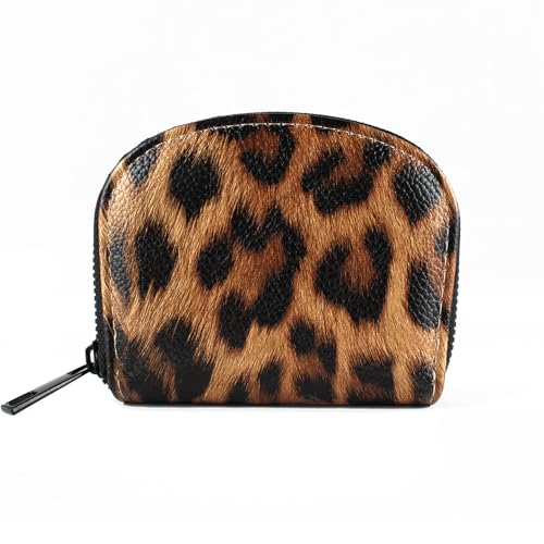 Small Zip Wallet Credit Card Wallet Coin change case Holder for women PU Leather(Sand Leopard) - color: Sand Leopard