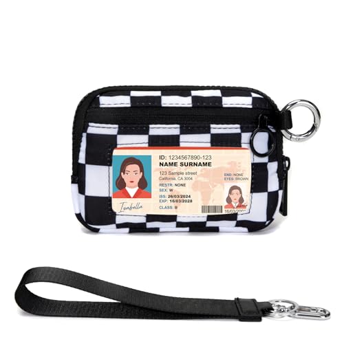YDF Keychain Wallet for Women Mini Zip Card Holder with ID Window, Coin Purse, Detachable Wristlet, Small Organizer Wallet, Checkered - color: Checkerboard