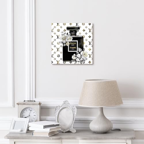 summer melody Black White Perfume Bottle Canvas Wall Art 12x12Inch - color: Black, size: 12L" x 12W"
