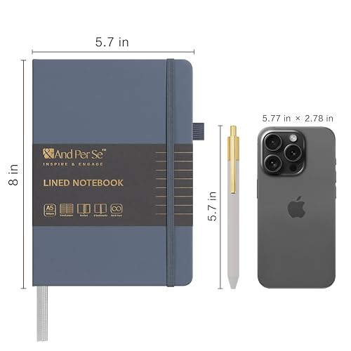 &And Per Se Lined Journal and Pen Set (3 Packs), A5 Leather Hardcover Notebook with Pen & Stationary Set, 160 Pages 100GSM Thick Ruled Paper Journal for Business Work Writing (Dark Blue) - color: Dark Blue