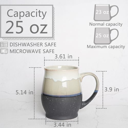 Bosmarlin Extra Large Ceramic Coffee Mug, 25 Oz, Dishwasher and Microwave Safe, Oversized Big Tea Cup for Office and Home, Reactive Glaze (Grey) - color: Gray