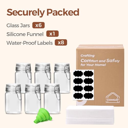 ComSaf Square Small 8 oz Glass Spice Jars with Airtight Lids 6 Pack Pantry - size: 8 fl oz x 6