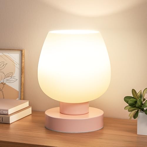 Seealle Small Touch Table Lamp for Nightstand, 3 Way Dimmable Bedside Lamp - color: Pink