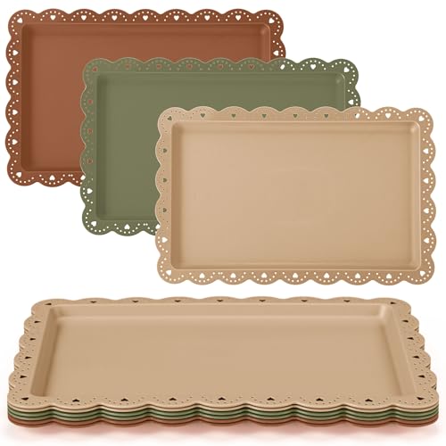6 Pcs Brown and Sage Green Serving Trays Plastic Food Platters - color: Brown and Sage Green